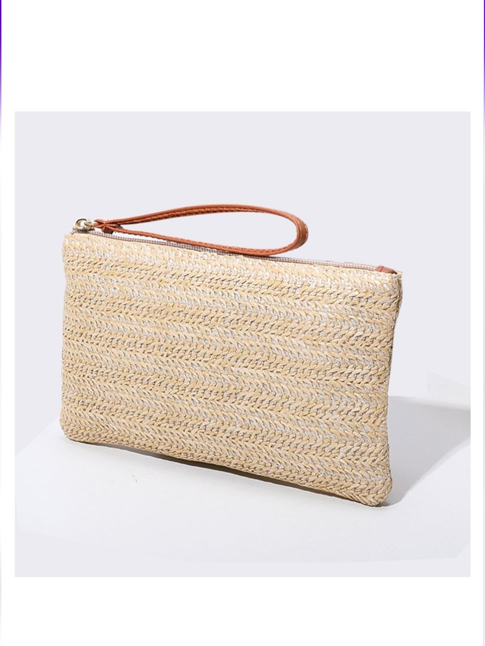 Woven Straw Clutch Bag in Natural Beige - Picture 2 of 3